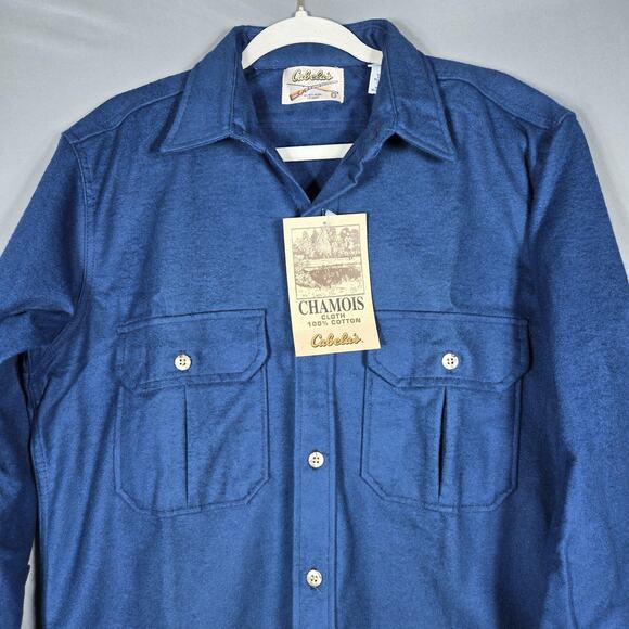 Vintage Cabelas Chamois Shirt Mens M Blue 100% Cotton Made USA Heavyweight Work - Picture 2 of 13